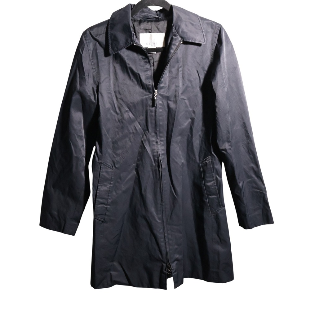 Nine West Womens S Black Zip Up Trench Coat Water Resistant Lightweight Chic